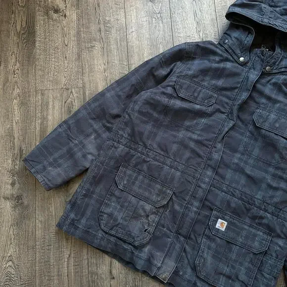 Rare Vintage 00s Quilted Carhartt Plaid Tactical Pocket Winter Ski Coat Jacket - Picture 2 of 8